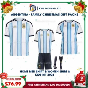 Argentina World Cup 2026 Family Gift Pack – Home Dad and Mum Shirts and Kids Football Kit