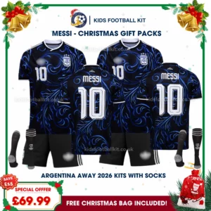 Argentina World Cup 2026 Gift Pack – 2 Away Kids Football Kits – MESSI 10 (With socks)