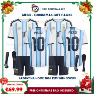 Argentina World Cup 2026 Gift Pack – 2 Home Kids Football Kits – MESSI 10 (With socks)