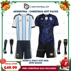 Argentina World Cup 2026 Gift Pack – Home and Away Kids Football Kit (With socks)