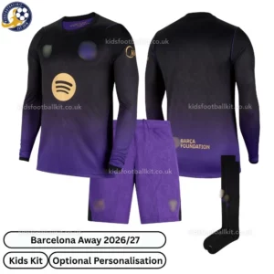 Barcelona Away Kids Kit 26_27 With Socks Long Sleeve - Overview