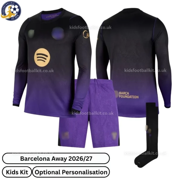 Barcelona Away Kids Kit 26_27 With Socks Long Sleeve - Overview