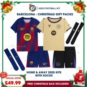 Barcelona Gift Pack – Home and Away Kids Football Kit 2025/26 (With socks)