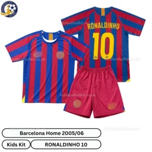 Barcelona Home Kids Kit 2005_06-over view-RONALDINHO 10-no sock