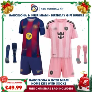 Barcelona & Inter Miami Gift Pack – Home Kids Football Kit 2025/26 (With socks)