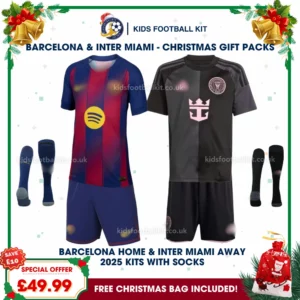 Barcelona & Inter Miami Gift Pack – Home and Away Kids Football Kit 2025/26 (With socks)