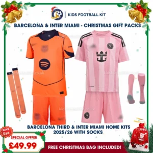 Barcelona and Inter Miami Gift Pack – Third and Home Kids Football Kit 2025/26 (With socks)