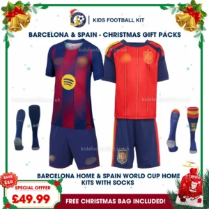 Barcelona and Spain World Cup Champions 2026 Gift Pack – Home Kids Football Kit (With socks)
