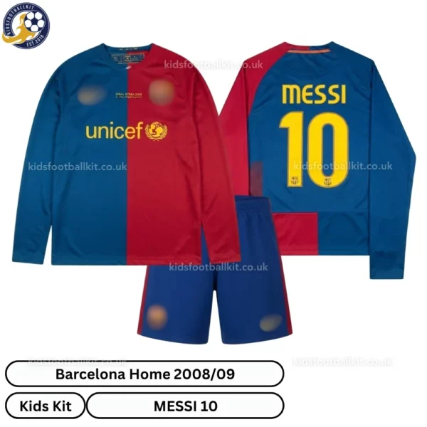 Barcelona home kids kit 2008_09-over view-long sleeve-MESSI 10-no sock