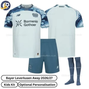 Leverkusen away kids kit with socks 26_27-over view