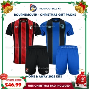 Bournemouth Gift Pack – Home & Away Kids Football Kit 2025_26 (No socks) - Xmas frame