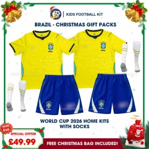 Brazil World Cup 2026 Gift Pack – 2 Home Kids Football Kits (With socks)