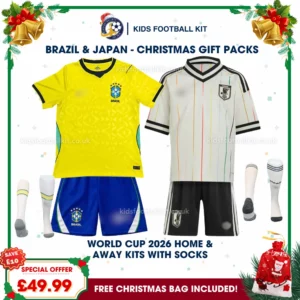 Brazil and Japan World Cup 2026 Gift Pack – Home and Away Kids Football Kits (With socks)
