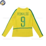 Brazil home kids kit 2002-back view-long sleeve-RONALDO 9-no sock