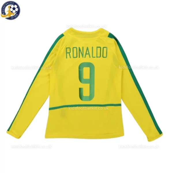 Brazil home kids kit 2002-back view-long sleeve-RONALDO 9-no sock