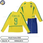 Brazil home kids kit 2002-over view-long sleeve-RONALDO 9-no sock