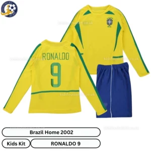 Brazil home kids kit 2002-over view-long sleeve-RONALDO 9-no sock