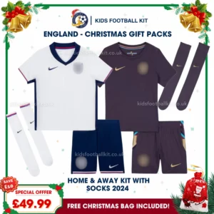 England Gift Pack – Home & Away Kids Football Kit 2024 (With Socks)