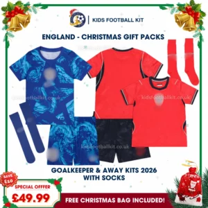 England Gift Pack – World Cup 2026 Away and Goalkeeper Kids Football Kit (With socks)