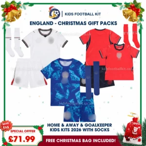 England Gift Pack – World Cup 2026 Home, Away and Goalkeeper Kids Football Kit (With socks)