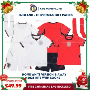 England Gift Pack – World Cup 2026 Home and Away Kids Football Kit (With Socks)