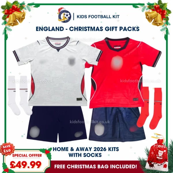 England Gift Pack – World Cup 2026 Home and Away Kids Football Kit - Navy Short Version