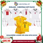 England Gift Pack – World Cup 2026 Home and Goalkeeper Kids Football Kits - BELLINGHAM 10 and KANE 9 and PICKFORD 1 - Yellow