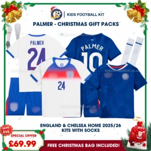 England Lionesses and Chelsea Gift Pack – Home Kids Football Kit 2025 - PALMER 24 and PALMER 10 (With socks)