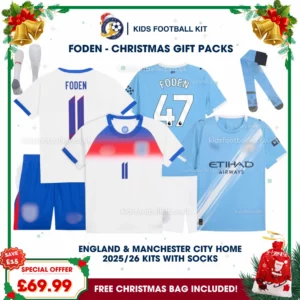 England Lionesses and Manchester City Gift Pack – Home Kids Football Kit 2025 - FODEN 11 and FODEN 47 (With socks)