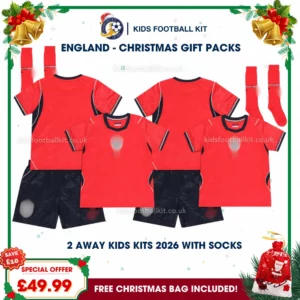 England World Cup 2026 Gift Pack – 2 Away Kids Football Kits (With socks)