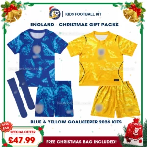 England World Cup 2026 Gift Pack – 2 Goalkeeper Kids Football Kits – Blue and Yellow
