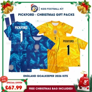 England World Cup 2026 Gift Pack – 2 Goalkeeper Kids Football Kits - PICKFORD 1 - Blue and Yellow