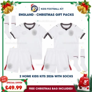 England World Cup 2026 Gift Pack – 2 Home Kids Football Kits (With socks)