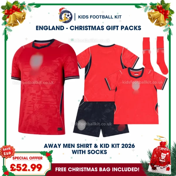 England World Cup 2026 Gift Pack – Away Dad Shirt and Son Kids Football Kit
