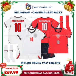 England World Cup 2026 Gift Pack – Home and Away Kids Football Kit - BELLINGHAM 10 (With socks)