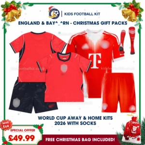 England World Cup 2026 and Bay^_^rn Gift Pack – Away and Home Kids Football Kit (With socks)