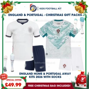 England and Portugal World Cup 2026 Gift Pack – Home and Away Kids Football Kit (With socks)