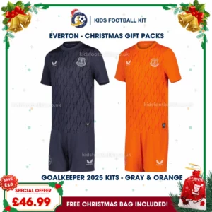 Everton Gift Pack – 2 Goalkeeper Kids Football Kits 2025/26 (No socks) - Gray and Orange