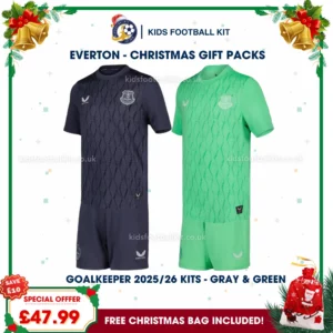 Everton Gift Pack – 2 Goalkeeper Kids Football Kits 2025/26 - Gray and Green