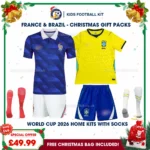 France and Brazil Gift Pack – World Cup 2026 Home Kids Football Kit (With Socks)
