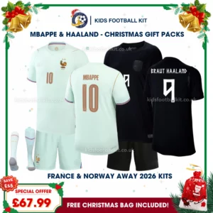 France and Norway Gift Pack – World Cup 2026 Away Kids Football Kit – MBAPPE 10 and BRAUT HAALAND 9
