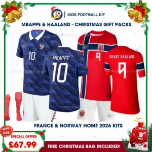 France and Norway Gift Pack – World Cup 2026 Home Kids Football Kit – MBAPPE 10 and BRAUT HAALAND 9