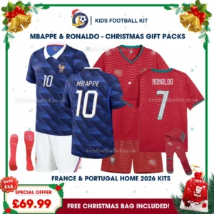 France and Portugal Gift Pack – World Cup 2026 Home Kids Football Kit – MBAPPE 10 and RONALDO 7 (With socks)