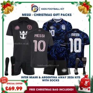 Inter Miami and Argentina World Cup 2026 Gift Pack – Away Kids Football Kit – MESSI 10 (With socks)