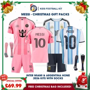 Inter Miami and Argentina World Cup 2026 Gift Pack – Home Kids Football Kit – MESSI 10 (With socks)