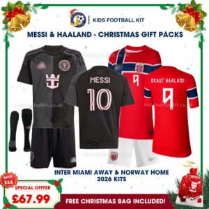 Inter Miami and Norway Gift Pack – Away and Home Kids Football Kit 2026 - MESSI 10 and BRAUT HAALAND 9