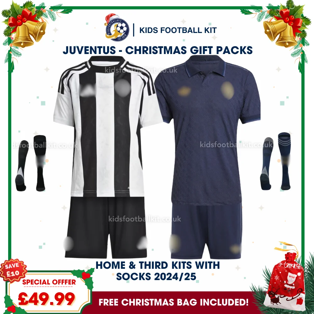 Juventus FC Gift Pack – Home & Third Kids Football Kit 2024/25 (With Socks)