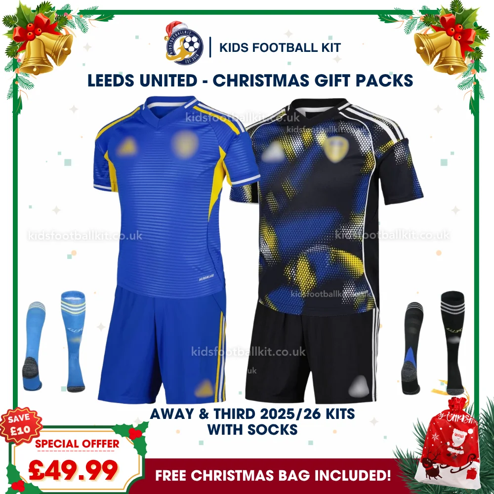 Leeds United Gift Pack – Away and Third Kids Football Kit 2025/26 (With socks)