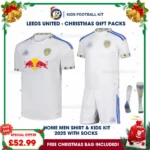 Leeds United Gift Pack – Home Dad Shirt and Son Kids Football Kit 2025/26 (With socks)