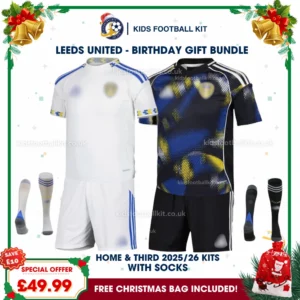 Leeds United Gift Pack – Home and Third Kids Football Kit 2025/26 (With socks)